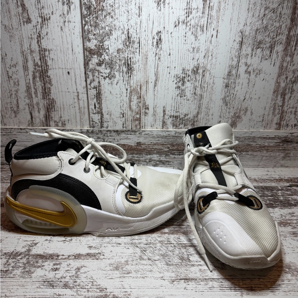 Girls Nike White/Black/Gold Performance Basketball Shoes